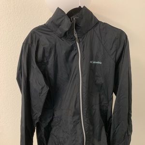 Black Columbia zip up rain jacket, no hood
